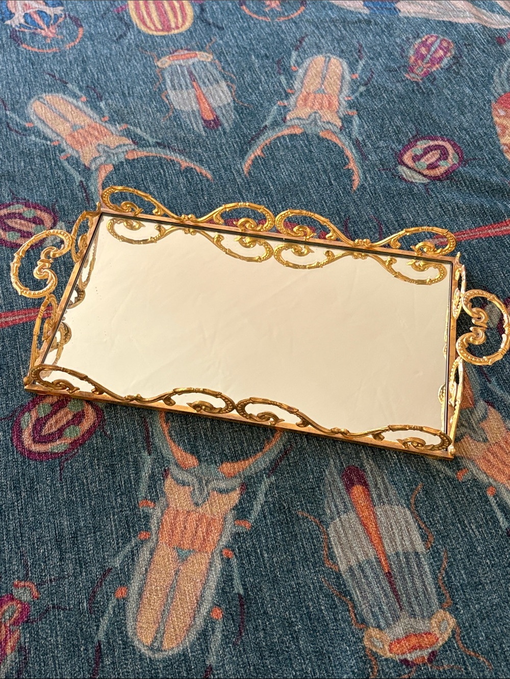 Gorgeous vintage Ornate Gold Regency Decorative Vanity Tray with Mirror
